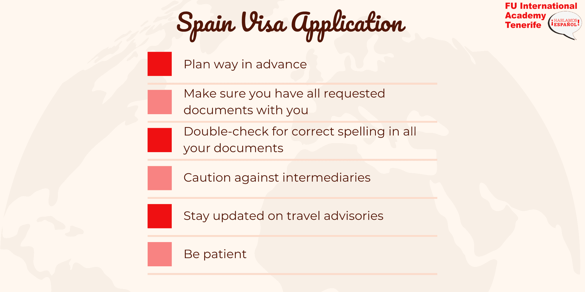 Spain visa application list